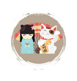 japanese kokeshi cartoon doll in kimono vector image