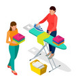 isometric woman ironing clothes using iron vector image