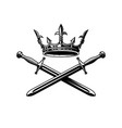 king crown and crossed swords in monochrome style vector image vector image