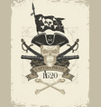 retro banner with armed pirate skull and old map vector image