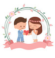 cute wedding couple in flower wreath flat style vector image