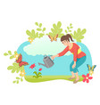 girl watering plant vector image vector image