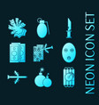 set terrorism blue glowing neon icons vector image vector image