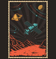 vintage space poster with satellite on mars planet vector image