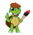 turtle painter mascot cartoon vector image