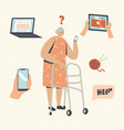 confused senior woman holding smartphone trying vector image