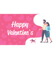 couple walking with cute dog man woman happy vector image