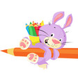cute bunny hold crayon - funny cartoon vector image vector image