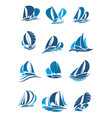 sailboat yacht and sailing ship with wave icon vector image