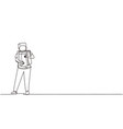 continuous one line drawing kid standing vector image