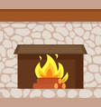 burning fire wooden logs fireplace made of stone vector image