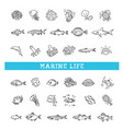 marine life icon set outline icons vector image vector image