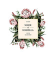 wedding invitation with leaves protea flowers vector image vector image