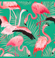 tropical flamingo bird seamless summer pattern vector image vector image