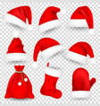 christmas santa claus hats with fur set mitten vector image