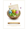 easter eggs in a wicker nest green grass vector image vector image