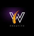 golden w letter logo design with brush stroke vector image