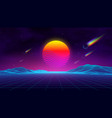 synth wave retro city landscape background sunset vector image vector image