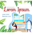 woman sitting in seaside cafe with tropical view vector image