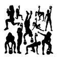 athlete exercising with kettlebell silhouettes vector image vector image