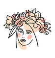 girl s face with flowers in her hair a wreath vector image vector image