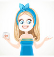 cute blond girl in blue sauna towel with cosmetic vector image vector image